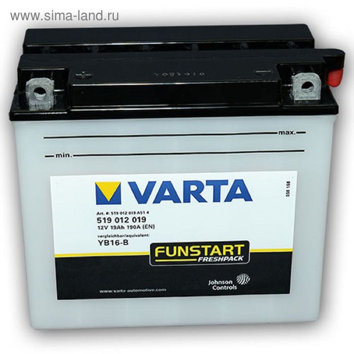 Аккумуляторная батарея Varta 19 Ач Moto 519 012 019 (YB16-B)
Аккумуляторная батарея Varta 19 Ач Moto 519 012 019 (YB16-B)