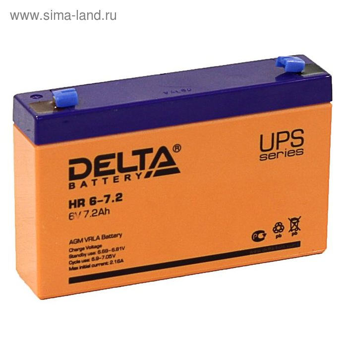 фото Аккумуляторная батарея delta 7,2 ач 6 вольт hr 6-7,2