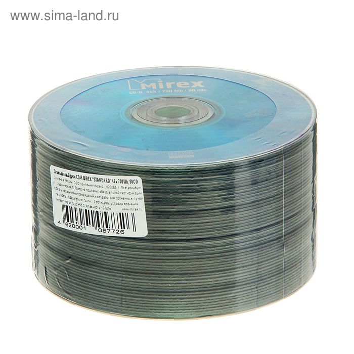 Диск CD-R Mirex Standard, 48x, 700 Мб, спайка, 50 шт
Диск CD-R Mirex Standard, 48x, 700 Мб, спайка, 50 шт