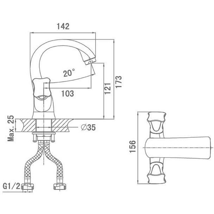 фото Смеситель для раковины d&k da1382101, двухвентильный