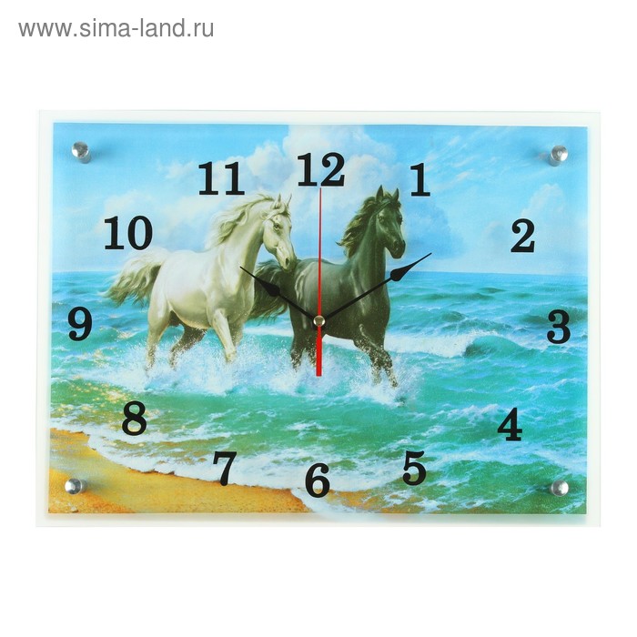 фото Часы настенные, серия: животный мир, "лошади в море", 30х40 см, микс сюжет