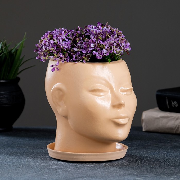 фото Горшок - органайзер "голова" бежевый, 1,3 л / 16х16х14см хорошие сувениры