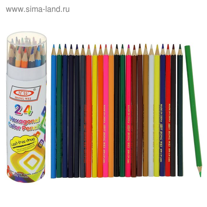 Карандаши 24 цвета в тубусе, шестигранные
Карандаши 24 цвета в тубусе, шестигранные