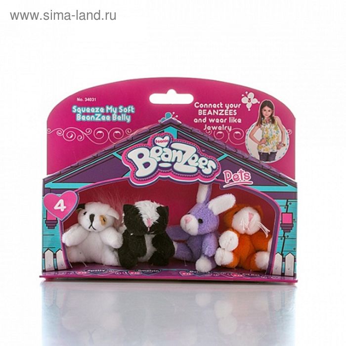 фото Плюшевый мини-набор "пёсик, скунс, кролик, котик" beanzeez