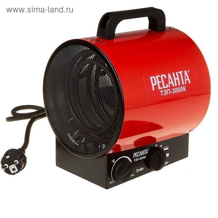 Тепловая пушка "Ресанта" ТЭП-3000К, электрическая, 220 В, 3 кВт, 300 м3/час
Тепловая пушка "Ресанта" ТЭП-3000К, электрическая, 220 В, 3 кВт, 300 м3/час