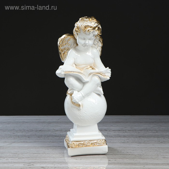 фото Статуэтка "ангел с книгой", бело-золотистый цвет, 34 см premium gips