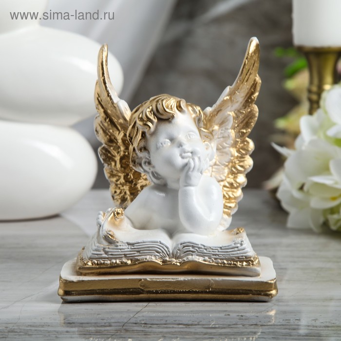 фото Статуэтка "ангел с книгой" 16 см, золото premium gips