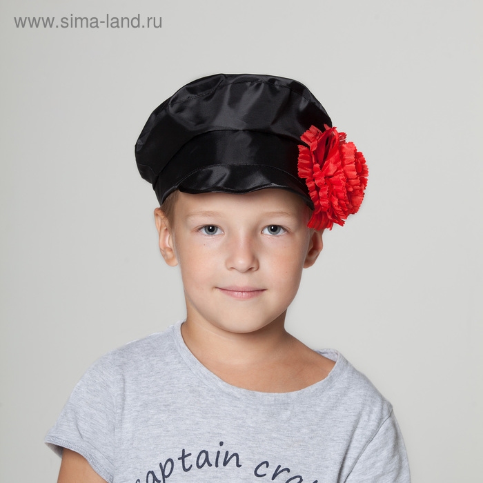 Шляпа "Картуз с цветком", р-р 110-122, цвет чёрный 
Шляпа "Картуз с цветком", р-р 110-122, цвет чёрный