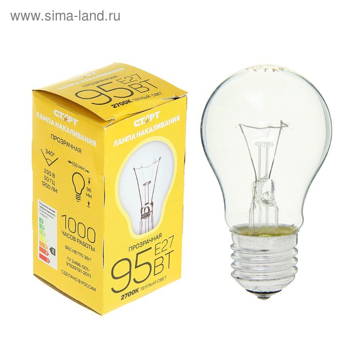 Лампа накаливания "Старт", Б, Е27, 95 Вт, 230 В
Лампа накаливания "Старт", Б, Е27, 95 Вт, 230 В