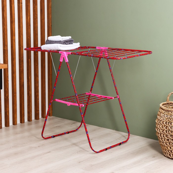 Сушилка для белья напольная складная, 130×60×100 см, рабочая длина 10 м, окрашенная, цвет МИКС