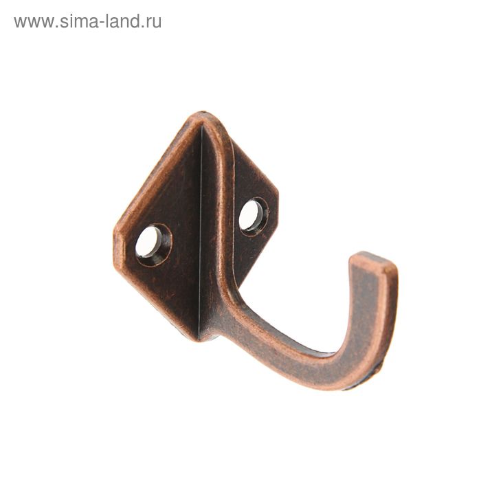фото Крючок для одежды, однорожковый, малый, цвет медь