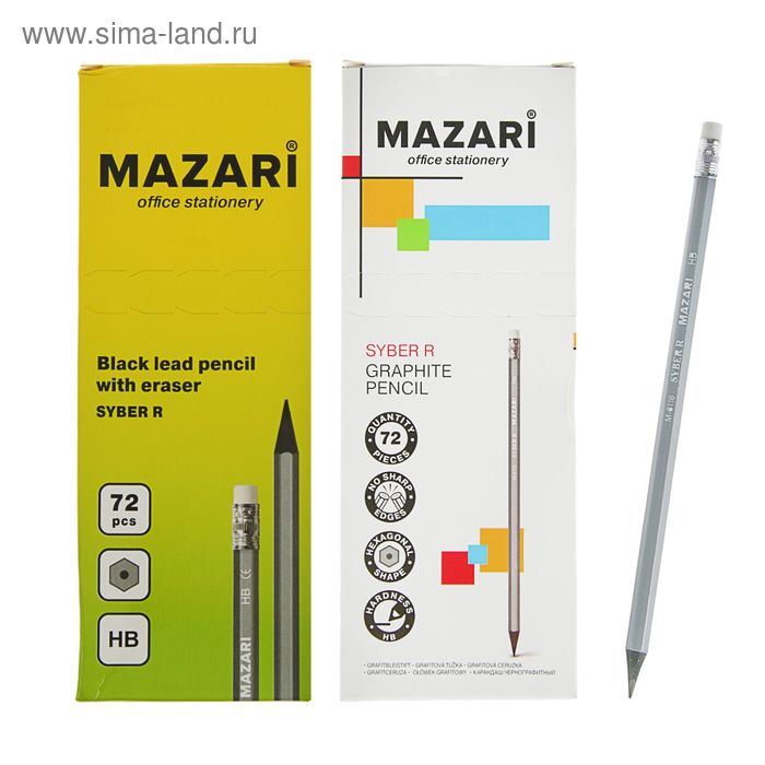 Карандаш чернографитный Mazari HB шестигранный пластиковый Syber R, с ластиком
Карандаш чернографитный Mazari HB шестигранный пластиковый Syber R, с ластиком
