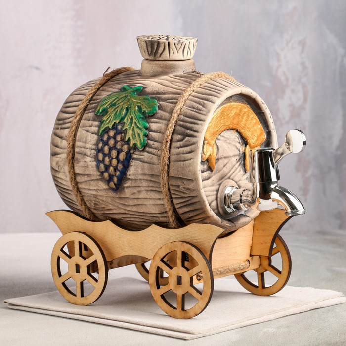 Бочка на деревянной телеге с виноградом, серебристый кран, 3 л
Бочка на деревянной телеге с виноградом, серебристый кран, 3 л