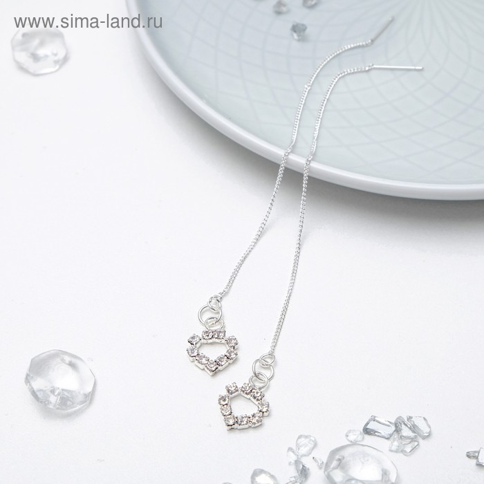 Серьги со стразами "Цепочки" сердце, цвет белый в серебре
Серьги со стразами "Цепочки" сердце, цвет белый в серебре