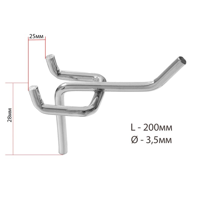 фото Крючок одинарный для металлической перфорированной панели l20 d3.5мм, цвет хром