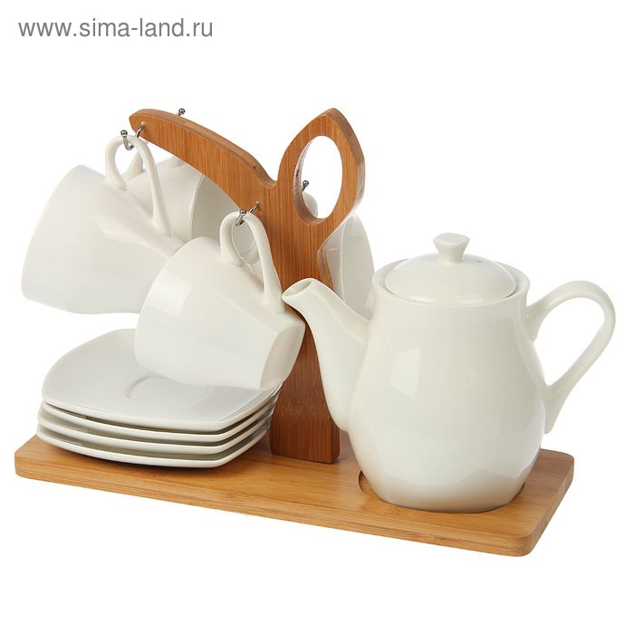 фото Сервиз чайный «эстет», 9 предметов: чайник 800 мл, 4 чашки 180 мл, 4 блюдца 14 см, на подставке