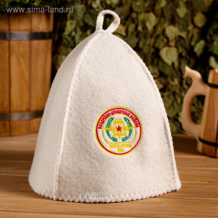 Шапка для бани из белого войлока "ВДВ"
Шапка для бани из белого войлока "ВДВ"