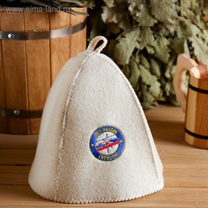 Шапка для бани из белого войлока "МЧС"
Шапка для бани из белого войлока "МЧС"