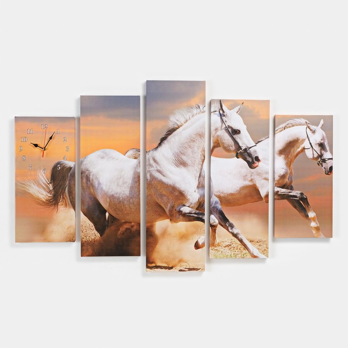 фото Часы настенные модульные «пара лошадей», 80 × 140 см сюжет