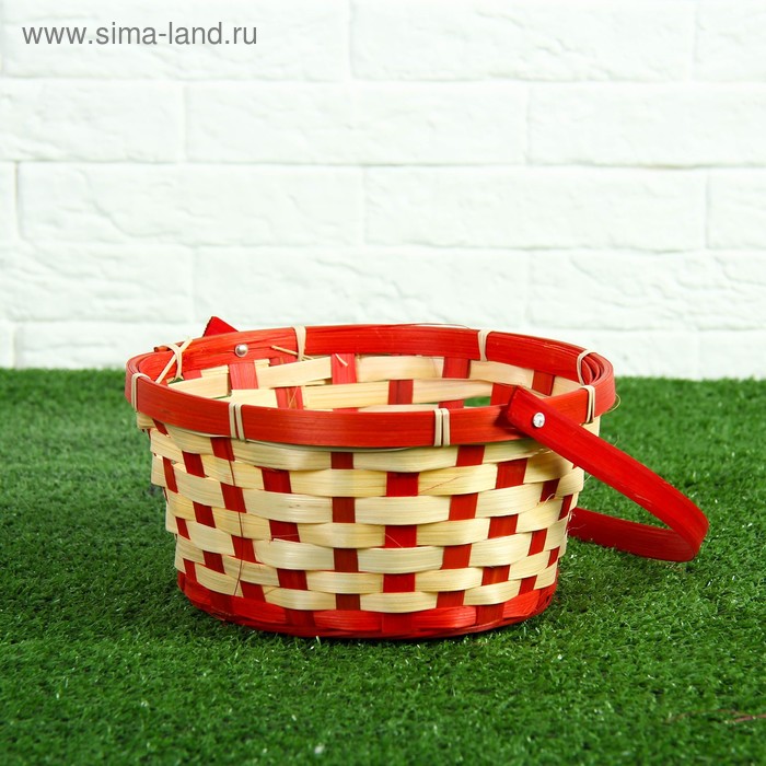 фото Корзина плетеная, бамбук, 21х21х10/24 см, красная