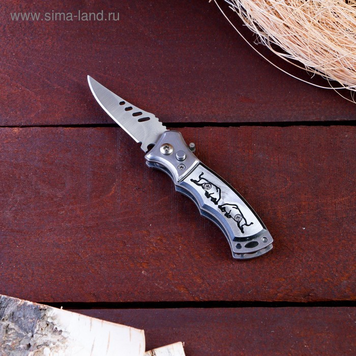 Нож складной автоматический, рукоять с рисунком
Нож складной автоматический, рукоять с рисунком