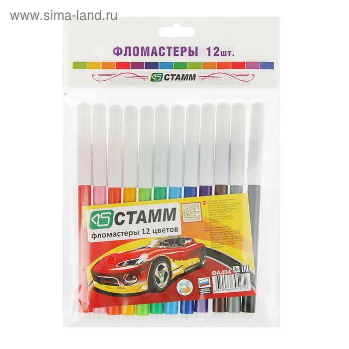 Фломастеры 12 цветов Стамм «Автомобили», 1.0 мм, смываемые, европодвес
Фломастеры 12 цветов Стамм «Автомобили», 1.0 мм, смываемые, европодвес