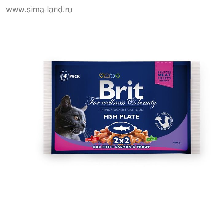 фото Влажный корм brit premium "рыбная тарелка" для кошек, пауч, 4 х 100 г