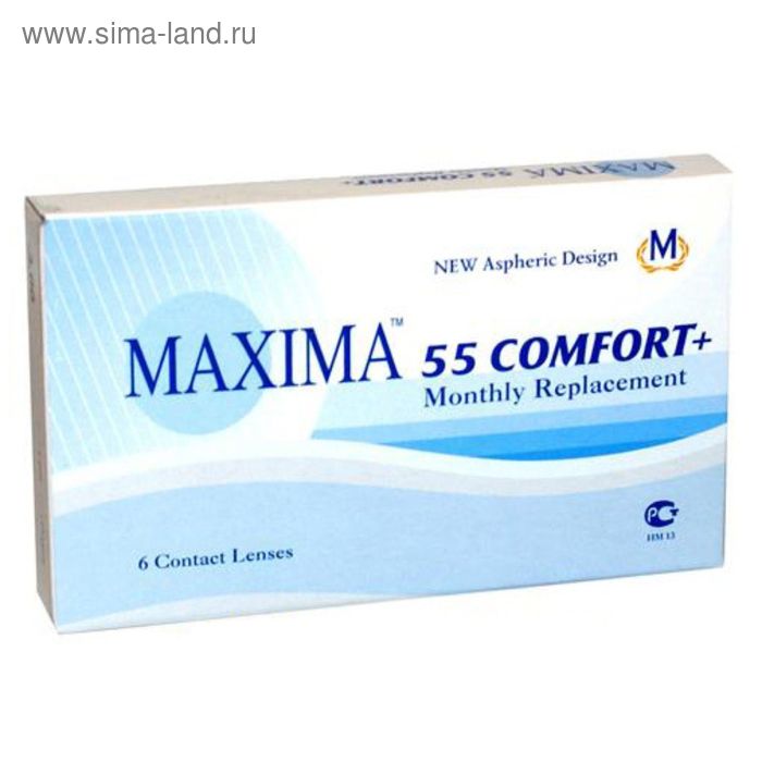 фото Контактные линзы maxima 55 comfort+, -9/8,6 в наборе 6 шт. maxima optics ltd