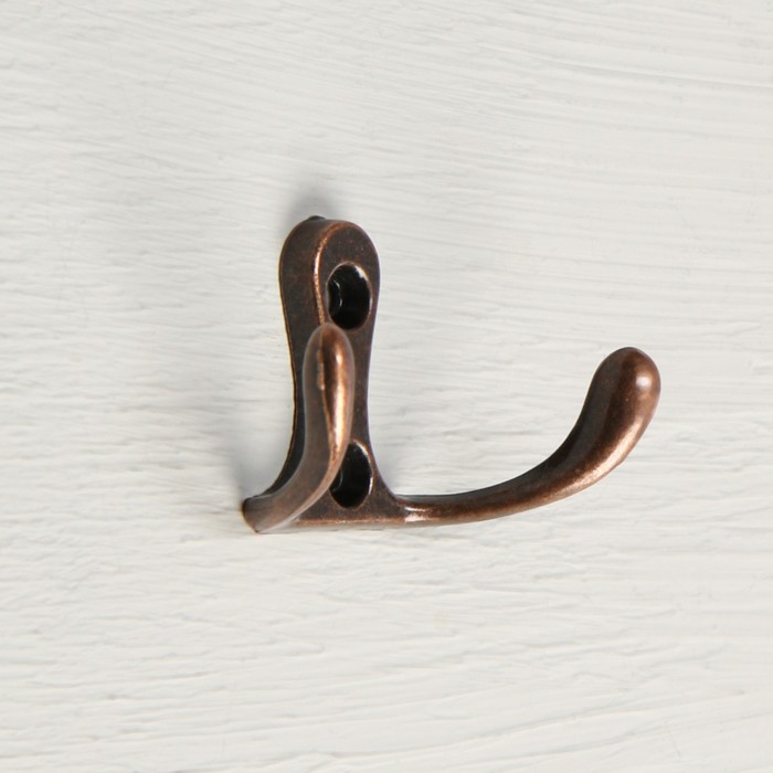 фото Крючок мебельный km206ac, двухрожковый, цвет медь
