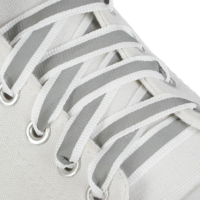 фото Шнурки для обуви, пара, плоские, со светоотражающей полосой, 10 мм, 70 см, цвет белый onlitop