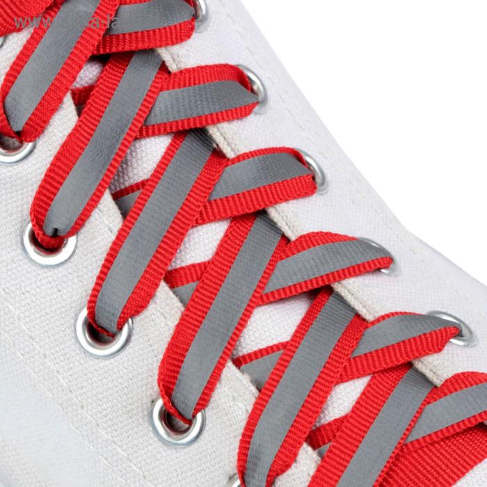 фото Шнурки для обуви, плоские, со светоотражающей полосой, 10 мм, 110 см, пара, цвет красный onlitop
