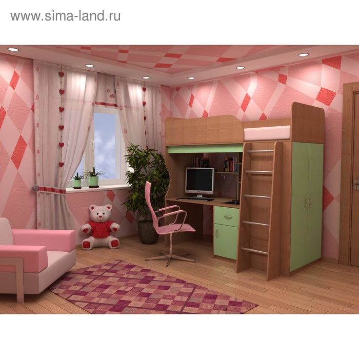 Стенка детская «Анюта 5», 1932×1102×1916 мм, цвет бук / зелёный