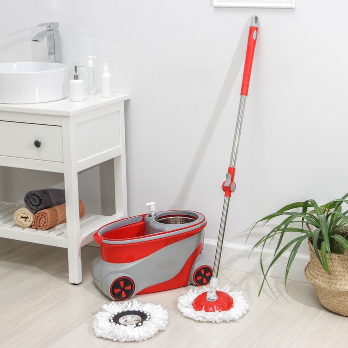 Набор для уборки: ведро на колёсиках с металлической центрифугой 15 л, швабра, запасная насадка из микрофибры, дозатор, цвет МИКС
Набор для уборки: ведро на колёсиках с металлической центрифугой 15 л, швабра, запасная насадка из микрофибры, дозатор, цвет МИКС