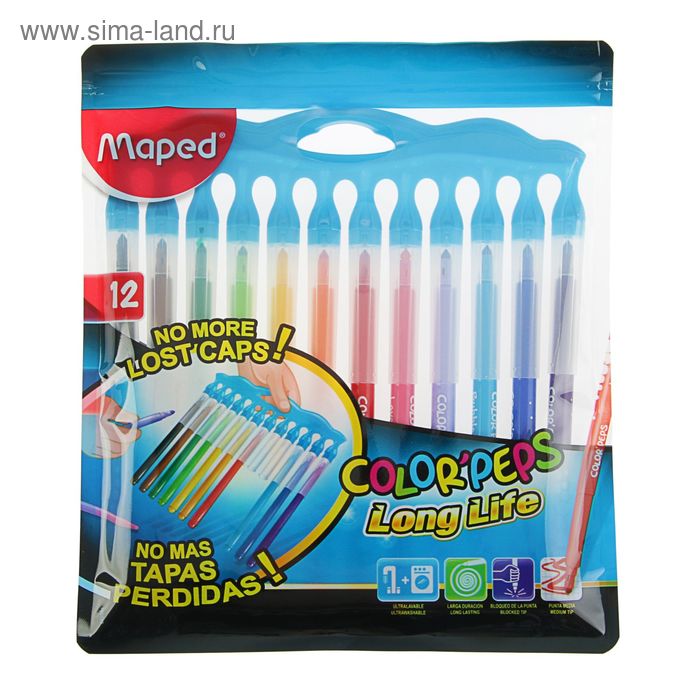 Фломастеры 12 цветов, Maped Color Peps Long Life, смываемые, заблокированный пишущий узел, нетеряемый колпачок
Фломастеры 12 цветов, Maped Color Peps Long Life, смываемые, заблокированный пишущий узел, нетеряемый колпачок