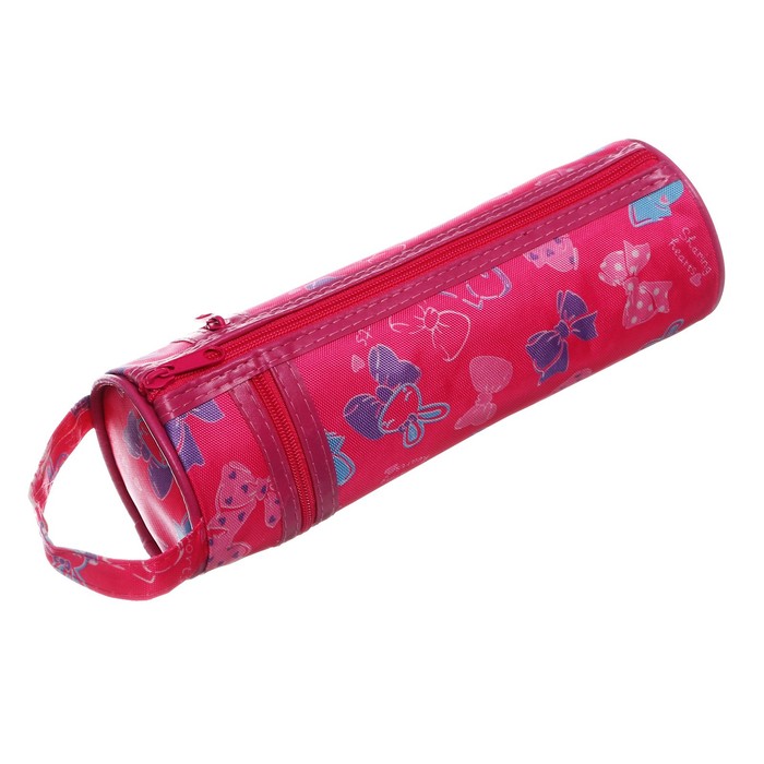 фото Пенал - тубус школьный на молнии "бантики" малиновый