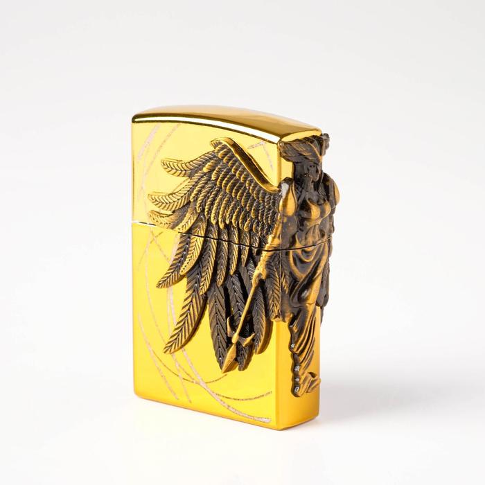 фото Зажигалка газовая "крылья", кремний, 4 х 5.7 см, золото
