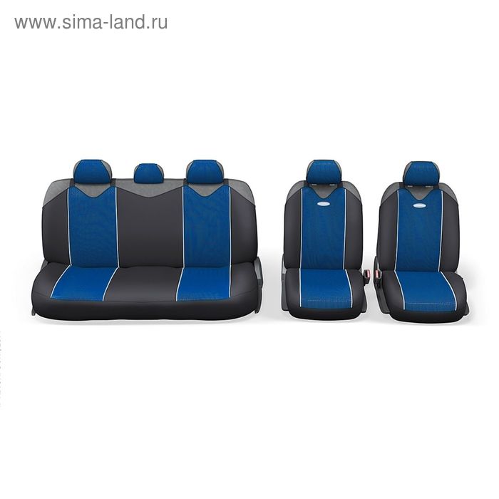 фото Чехол-майка autoprofi carbon plus crb-902p bk/bl, закрытое сиденье, полиэстер под карбон, 9 предметов, цвет чёрный/синий