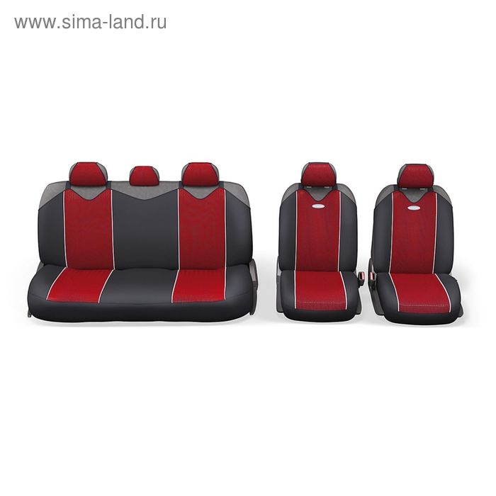 фото Чехол-майка autoprofi carbon plus crb-902p bk/rd, закрытое сиденье, полиэстер под карбон, 9 предметов, цвет чёрный/красный