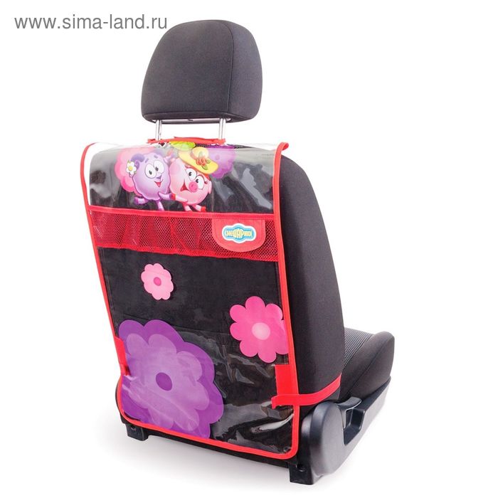фото Накидка - незапинайка "смешарики" для защиты спинки переднего сиденья от ног ребёнка, мягкий прозрачный пвх, цвет розовый, sm/kmt-010 nyusha