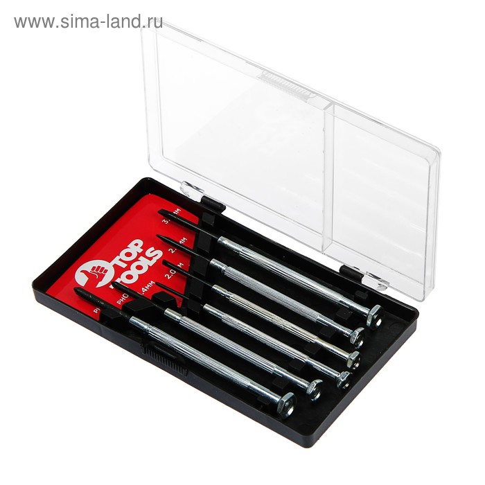 Набор отверток Top Tools, для точных работ, 6 шт., рукоятка металл, PH0-1, SL1.4-2-2.4-3
Набор отверток Top Tools, для точных работ, 6 шт., рукоятка металл, PH0-1, SL1.4-2-2.4-3
