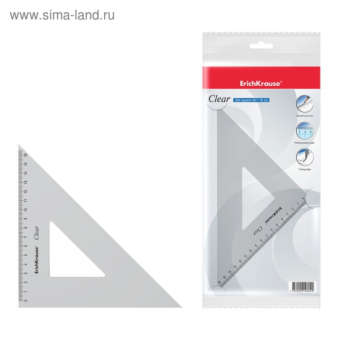 Треугольник 16 см ErichKrause Clear, 45°, точная миллиметровая шкала, непачкающиеся края для черчения тушью, полибег 
Треугольник 16 см ErichKrause Clear, 45°, точная миллиметровая шкала, непачкающиеся края для черчения тушью, полибег