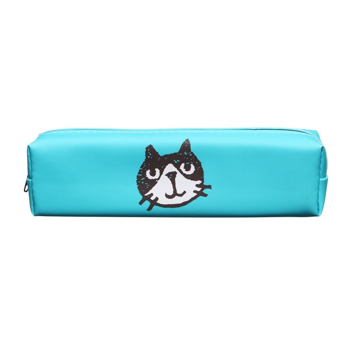 фото Пенал школьный "котик" на молнии, cиний