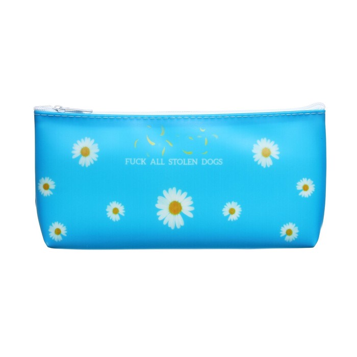 фото Пенал школьный "ромашки" на молнии, cиний