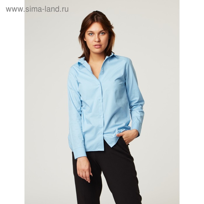 фото Рубашка женская трапеция, размер 40-42, голубой, хлопок 100%