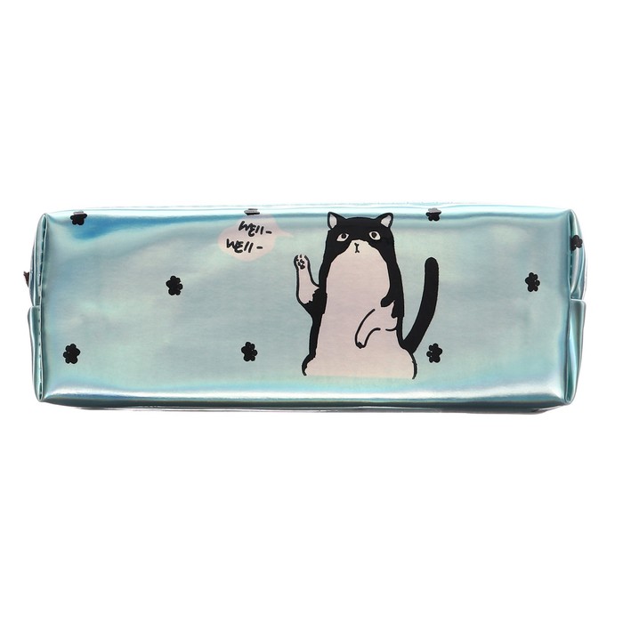 фото Пенал школьный, на молнии голографический "кот голубой"