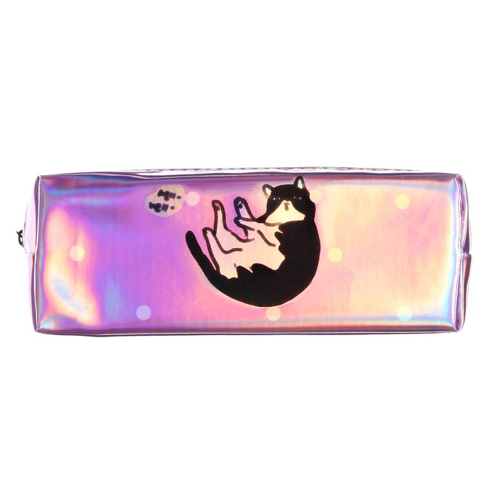 фото Пенал школьный, на молнии голографический "кот розовый"