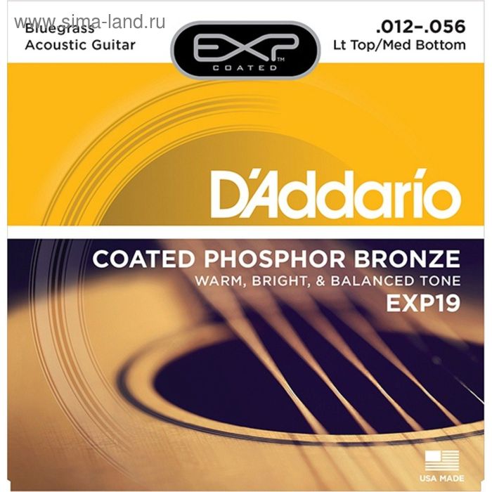 Струны для акустической гитары D`Addario EXP19 Coated Phosphor Bronze L. Top/M. Bottom/Bluegrass, 1