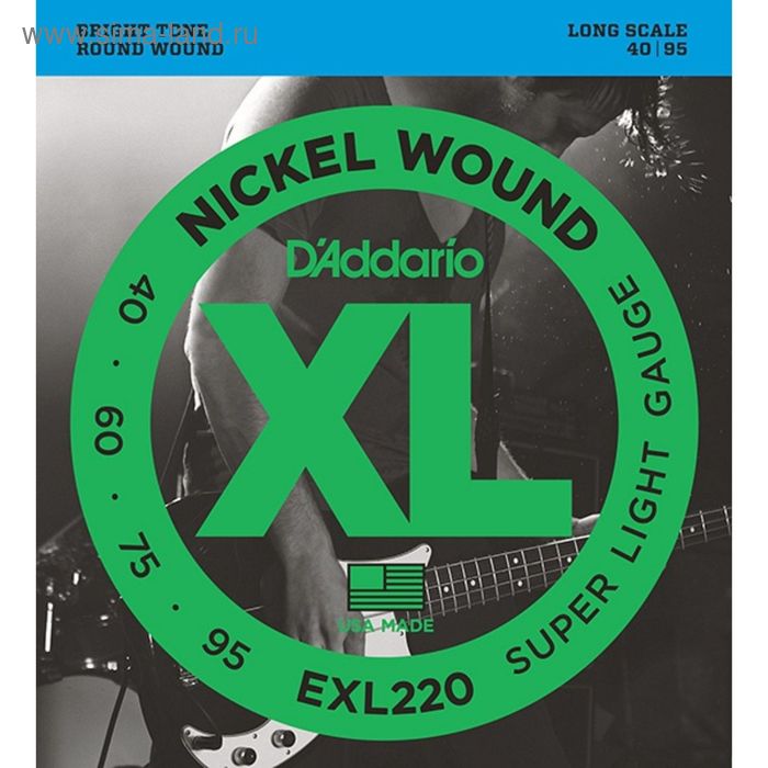 фото Струны для бас-гитары d`addario exl220 xl nickel wound long super light 40-95