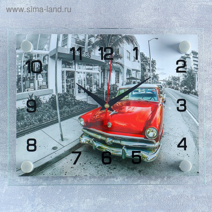 фото Часы настенные, серия: транспорт, "ретро автомобиль", 20х26 см микс рубин