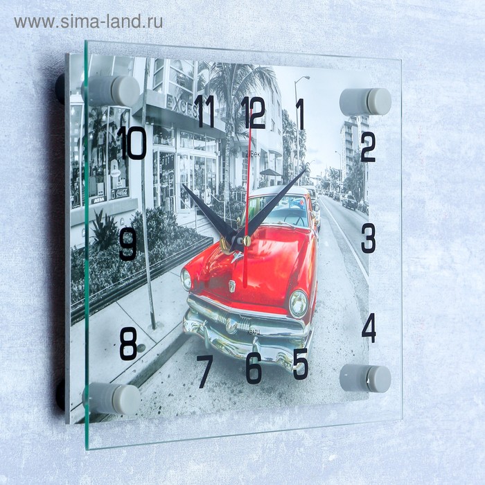 фото Часы-картина настенные, серия: транспорт, "ретро автомобиль", плавный ход, 20 х 26 см рубин